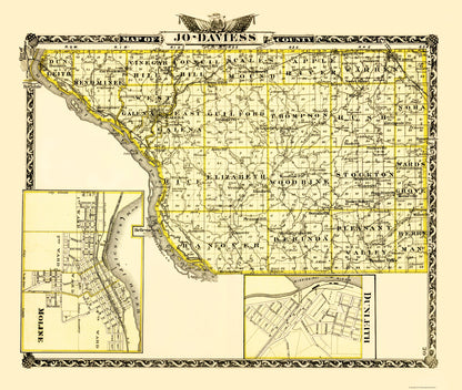 Historic County Map - Jo Daviess County Illinois  - Warner 1870 - 23 x 27.18 - Vintage Wall Art