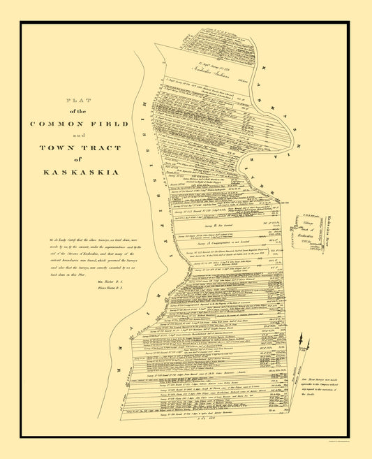 Historic City Map - Kaskaskia Illinois Town Field Plat - Rector 1834 - 23 x 28.35 - Vintage Wall Art