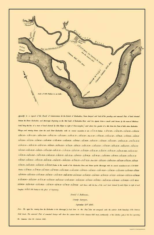 Historic Nautical Map - Kaskaskia Mississippi River Illinois 1807 - 23 x 34 - Vintage Wall Art