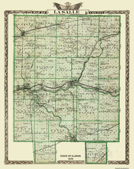 Historic County Map - La Salle County Illinois  - Warner 1876 - 23 x 29.06 - Vintage Wall Art