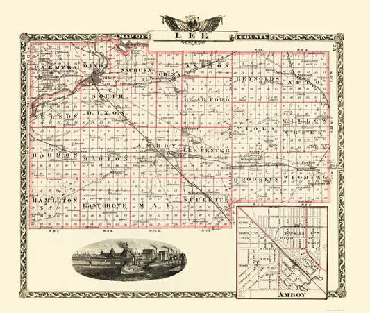 Historic County Map - Lee County Illinois  - Warner 1870 - 23 x 27.17 - Vintage Wall Art