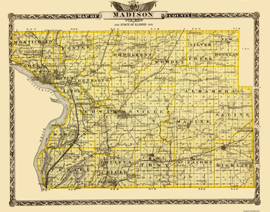 Historic County Map - Madison County Illinois  - Warner 1876 - 29.31 x 23 - Vintage Wall Art