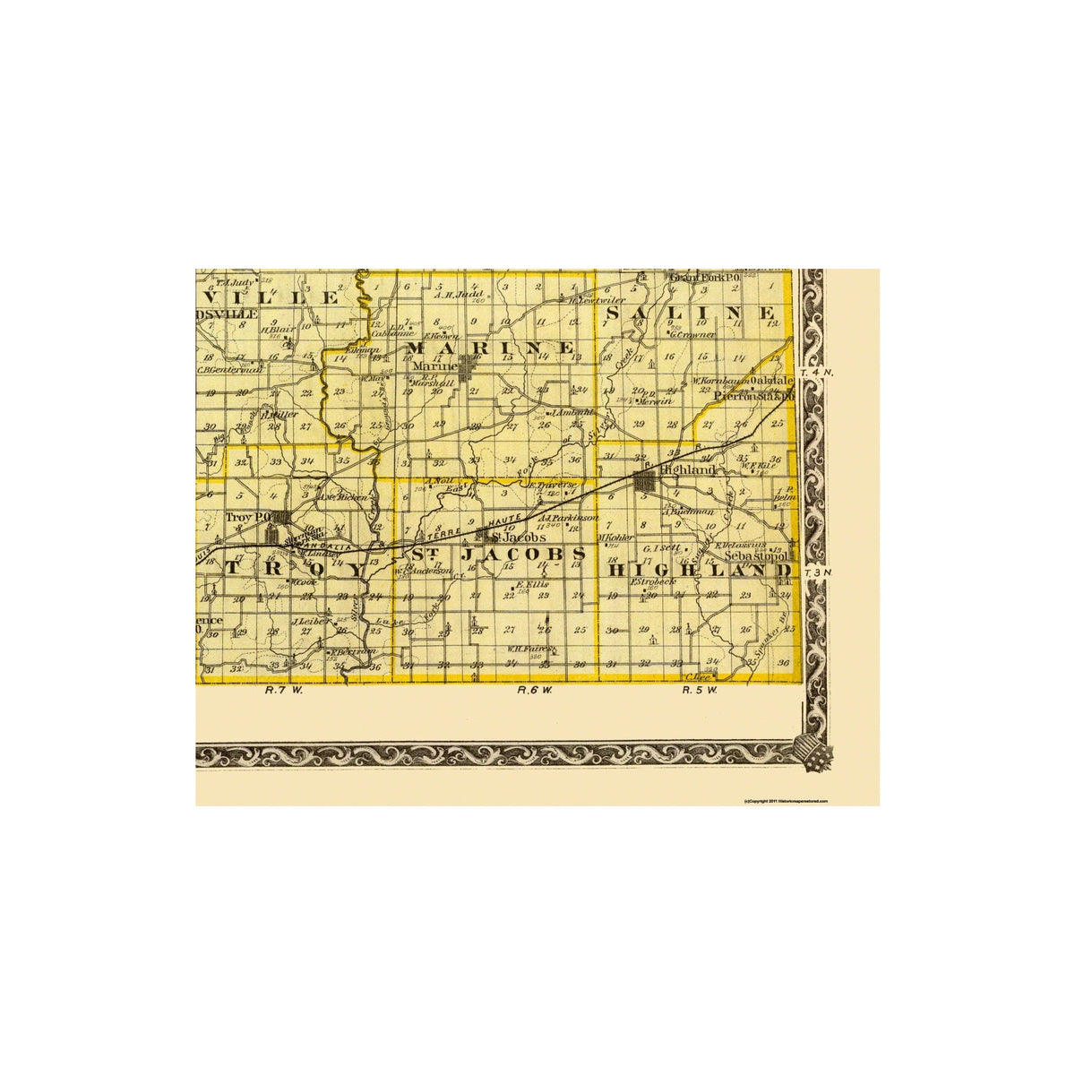 Madison Il Map Historic County Map - Madison County Illinois - Warner 1876 - 29.31 x ...