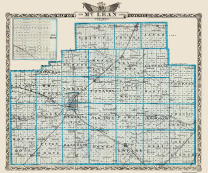 Historic County Map - Mclean County Illinois  - Warner 1876 - 27.69 x 23 - Vintage Wall Art