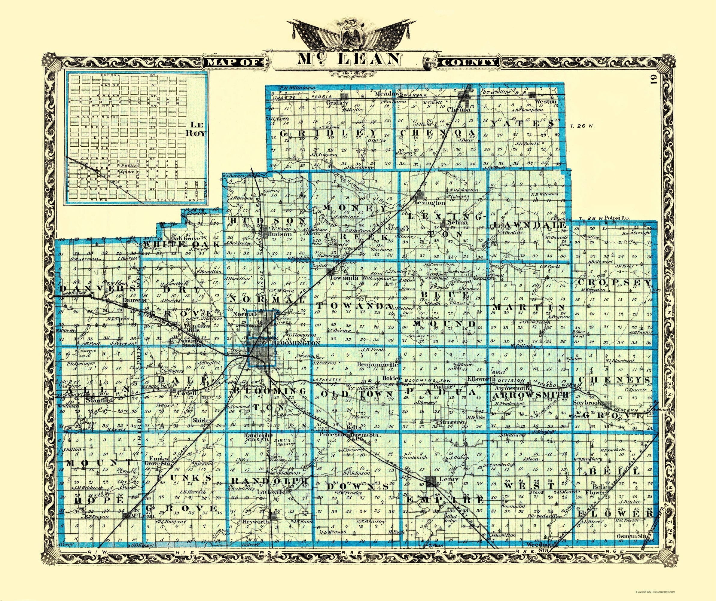 Historic County Map - Mclean County Illinois - Warner 1870 - 23 x 27.4 ...