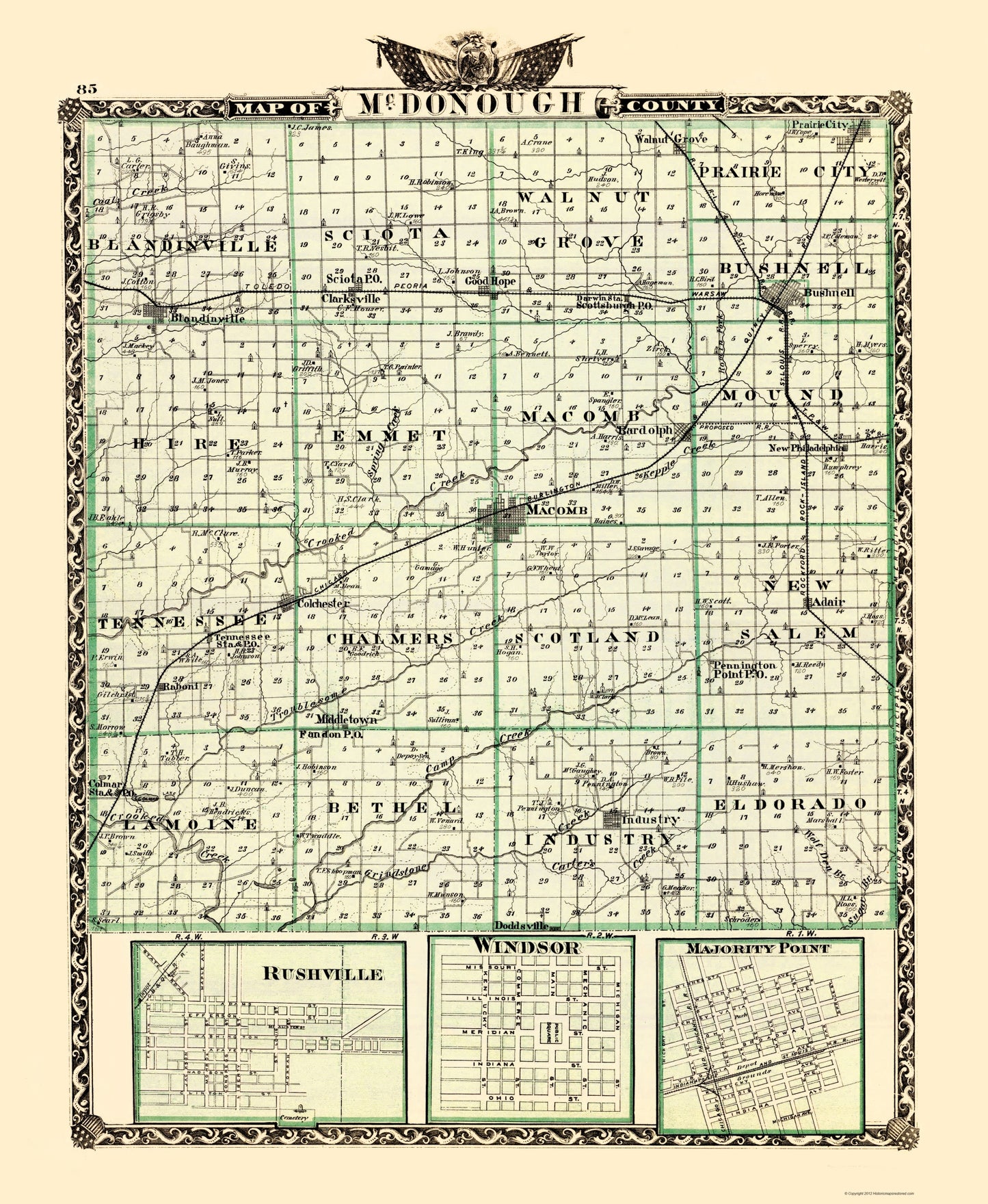 Historic County Map - Mcdonough County Illinois  - Warner 1870 - 23 x 28.01 - Vintage Wall Art