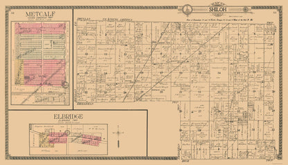 Historic City Map - Metcalf Elbridge Shiloh Illinois - Ogle 1910 - 40.08 x 23 - Vintage Wall Art