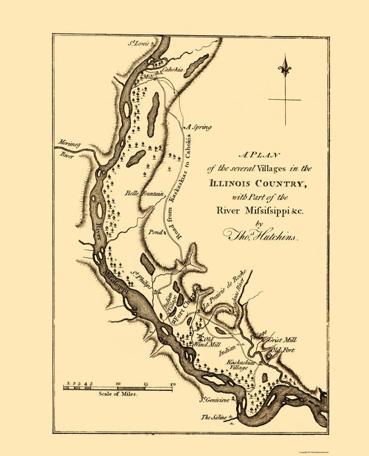 Historic Nautical Map - Mississippi River Villages - Hutchins 1778 - 23 x 28.41 - Vintage Wall Art