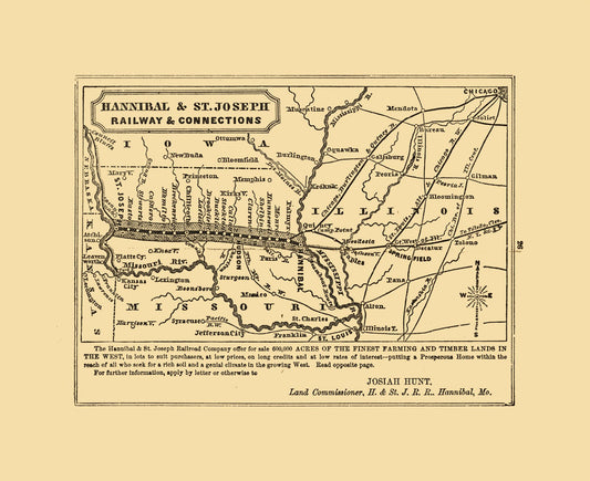 Railroad Map - Missouri Illinois Railway - Thomas 1863 - 28.18 x 23 - Vintage Wall Art