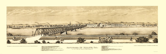 Historic Panoramic View - Moline Illinois - Hageboeck 1873 - 23 x 70.12 - Vintage Wall Art