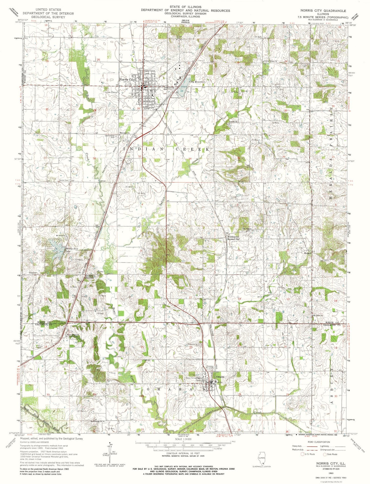 Topographical Map - Norris City Illinois Quad - USGS 1963 - 23 x 30.04 - Vintage Wall Art