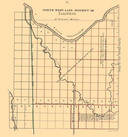 Historic State Map - Northwest Land District Illinois - Spaulding 1836 - 23 x 24.78 - Vintage Wall Art