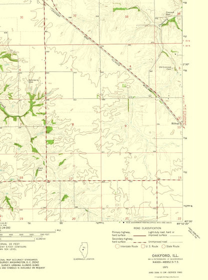 Topographical Map - Oakford Illinois Quad - USGS 1971 - 23 x 30.89 - Vintage Wall Art