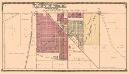 Historic City Map - Paris Southern Illinois - Ogle 1910 - 40.25 x 23 - Vintage Wall Art