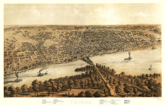 Historic Panoramic View - Peoria Illinois - Ruger 1867 - 23 x 35.97 - Vintage Wall Art