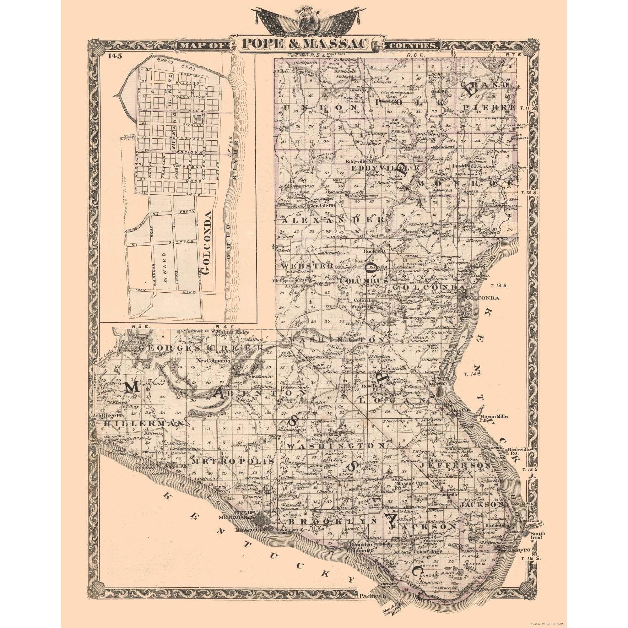 Historic County Map - Pope Massac Counties Illinois - Beers 1876 - 23 ... Historic County Map - Pope Massac Counties Illinois - Beers 1876 - 23 ...