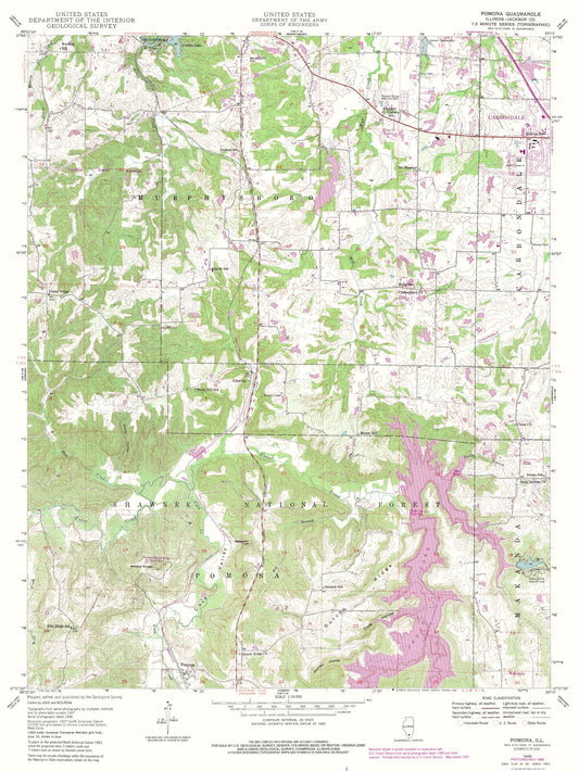 Topographical Map - Pomona Illinois Quad - USGS 1948 - 23 x 30.65 - Vintage Wall Art