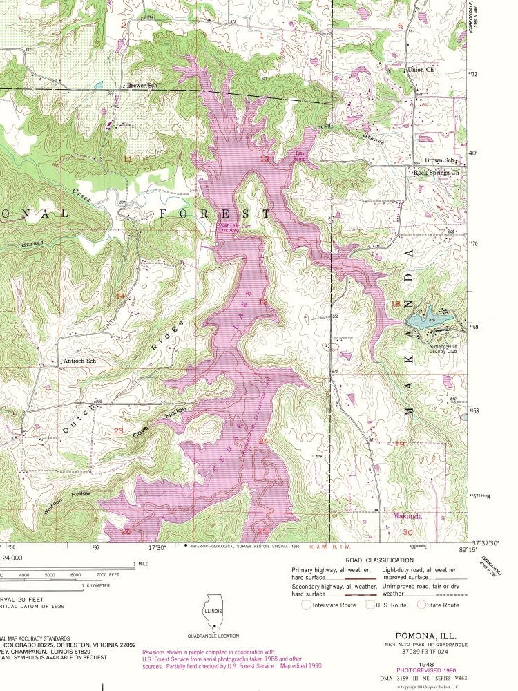 Topographical Map - Pomona Illinois Quad - USGS 1948 - 23 x 30.65 - Vintage Wall Art