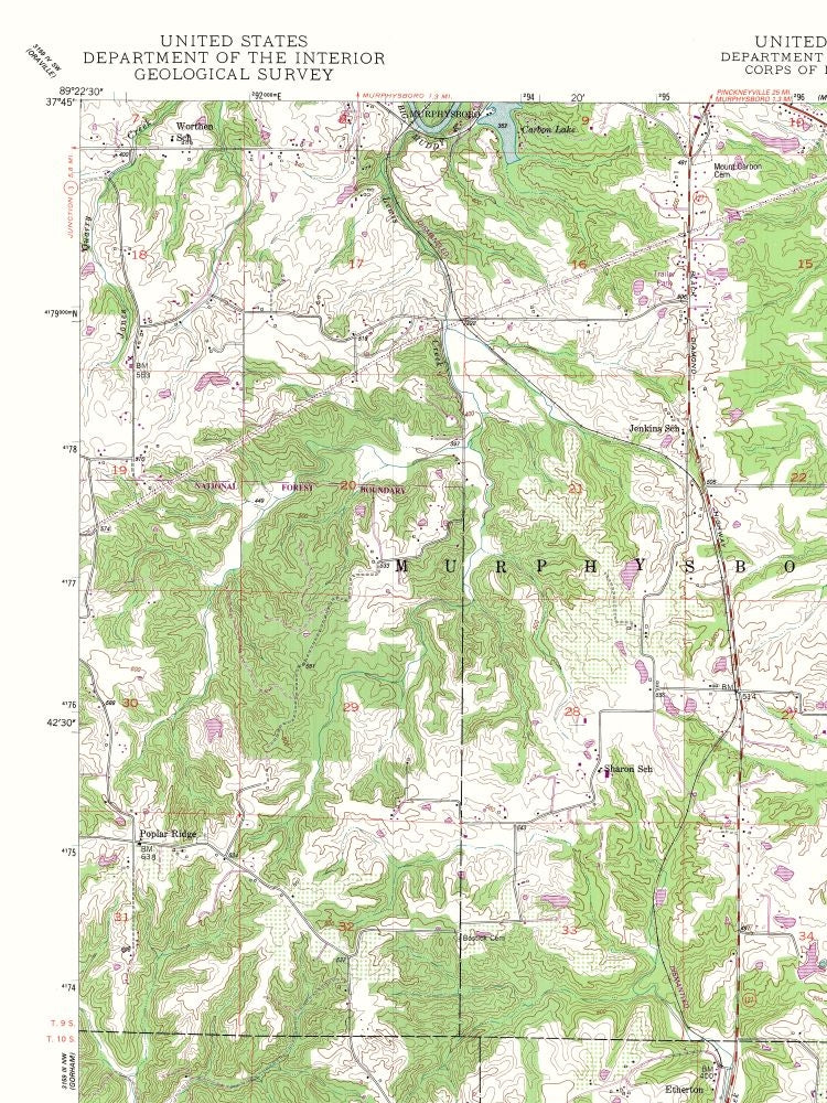 Topographical Map - Pomona Illinois Quad - USGS 1948 - 23 x 30.65 - Vintage Wall Art