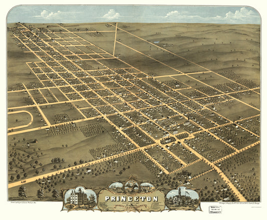 Historic Panoramic View - Princeton Illinois - Ruger 1870 - 23 x 27.90 - Vintage Wall Art