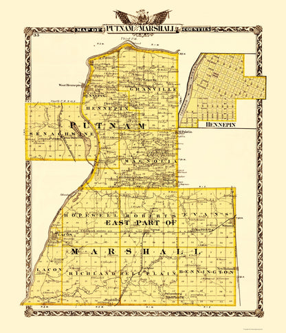 Historic County Map - Putnam Marshall Counties Illinois - Warner 1870 - 23 x 26.69 - Vintage Wall Art