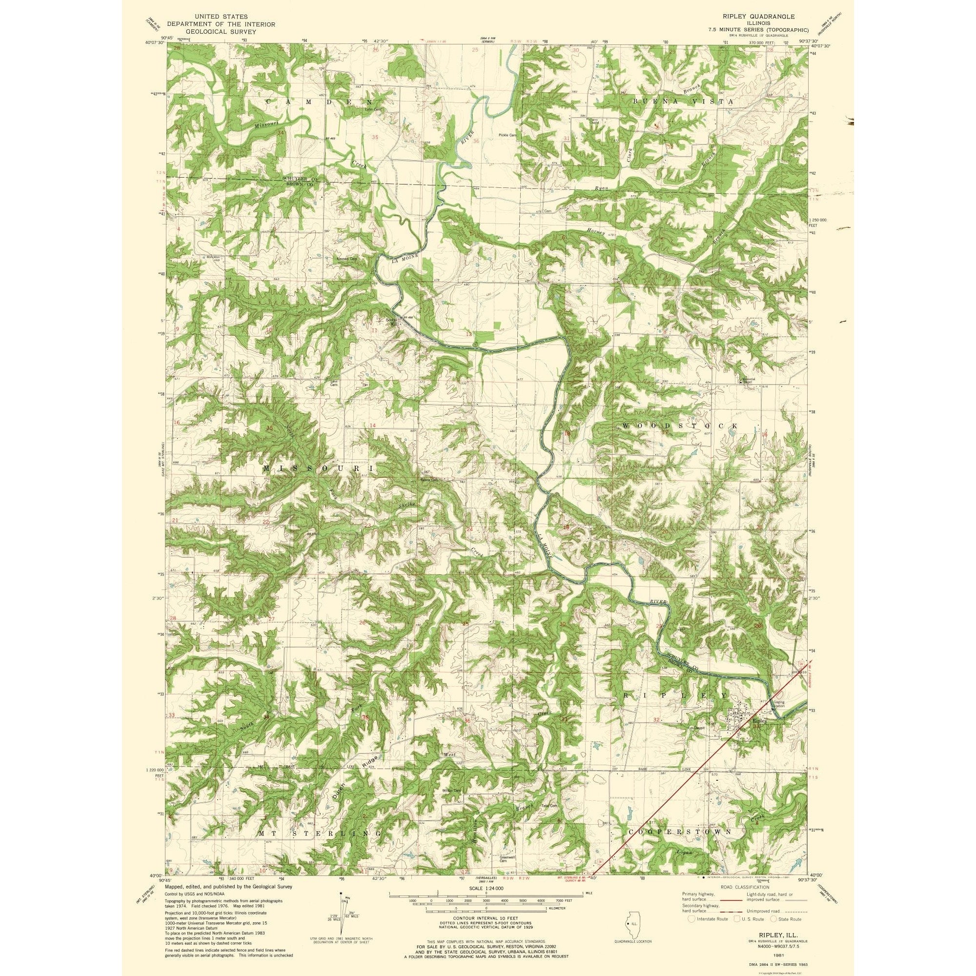 Topographical Map - Ripley Illinois Quad - USGS 1981 - 23 x 30.67 - Vi ...