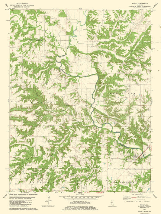 Topographical Map - Ripley Illinois Quad - USGS 1981 - 23 x 30.67 - Vintage Wall Art