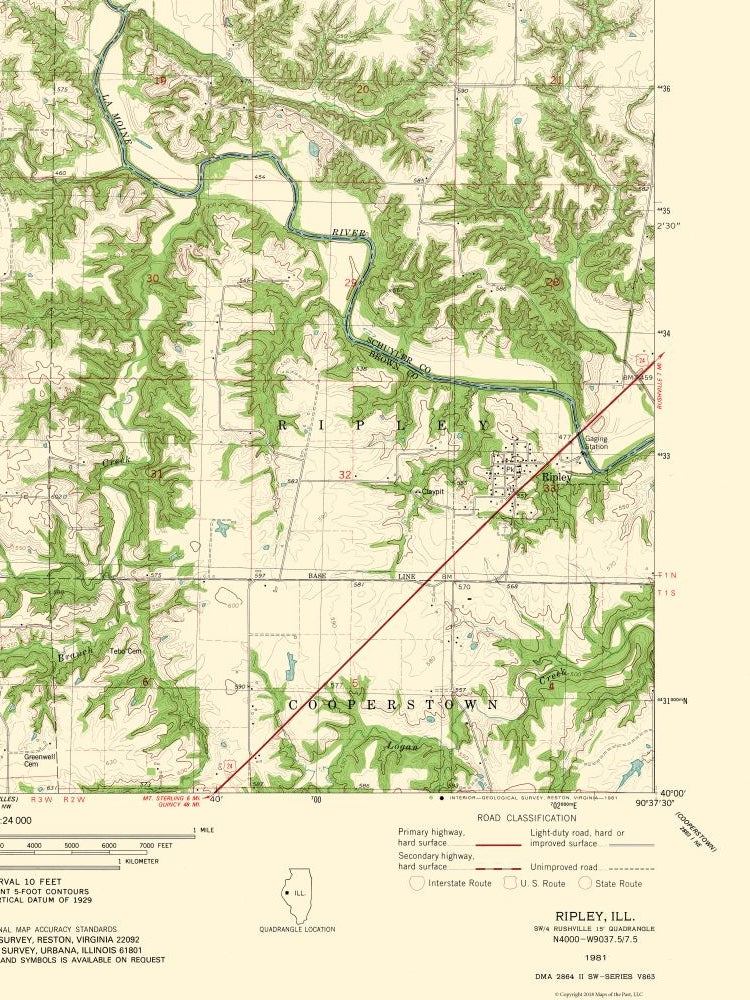 Topographical Map - Ripley Illinois Quad - USGS 1981 - 23 x 30.67 - Vintage Wall Art