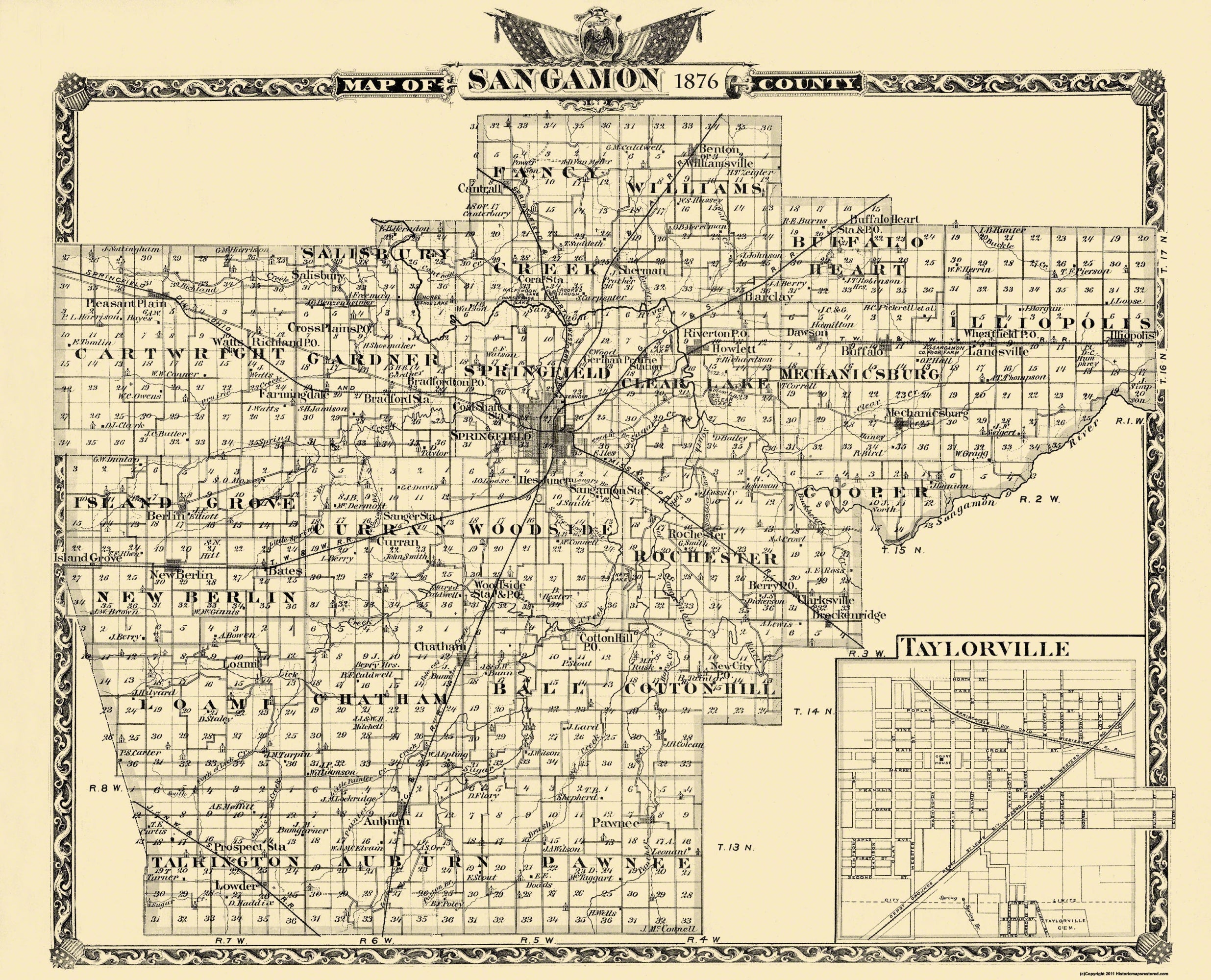 Historic County Map - Sangamon County Illinois - Warner 1876 - 28.44 x ...