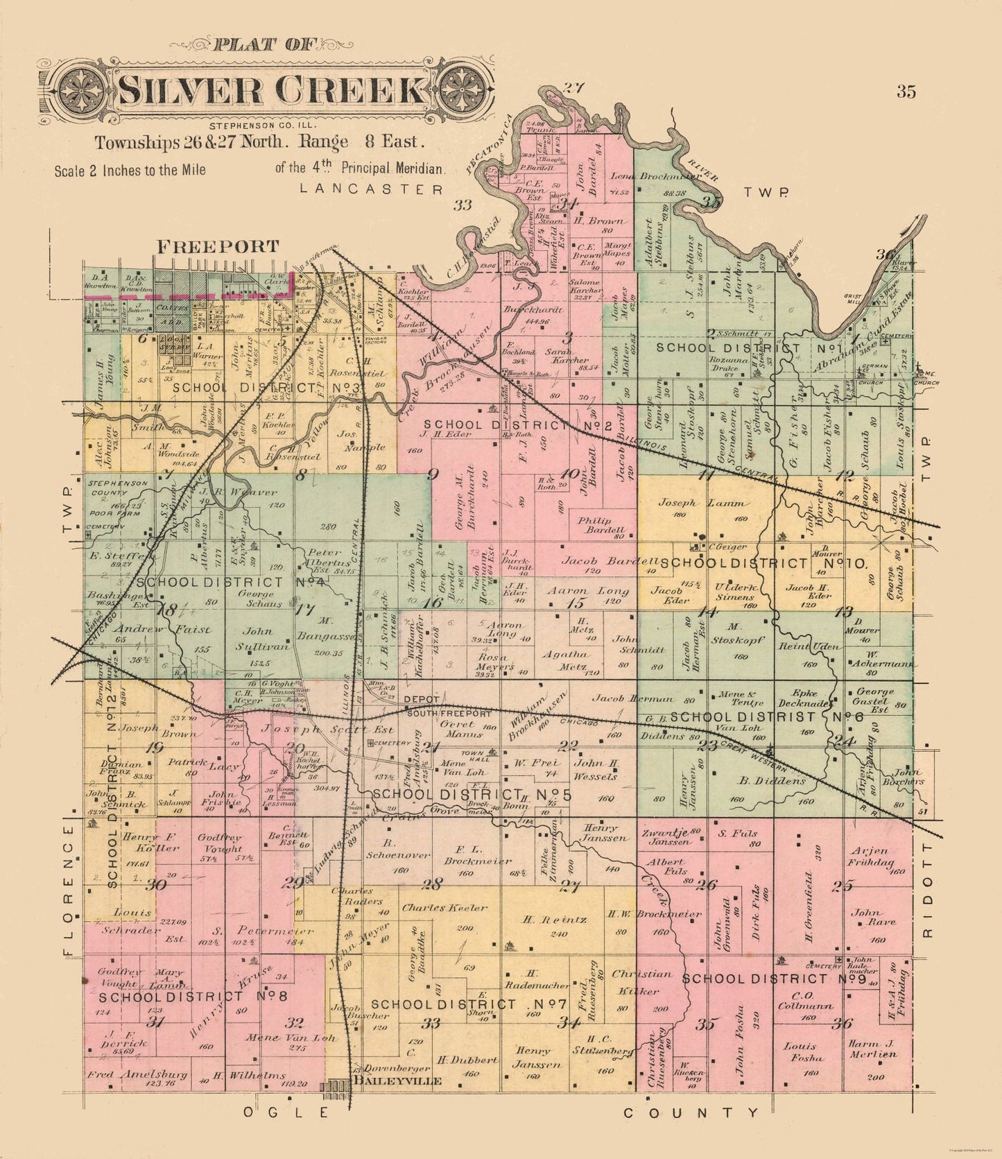 Historic City Map - Silver Creek  Illinois - North West Publishing Co 1894 - 23 x 26.58 - Vintage Wall Art