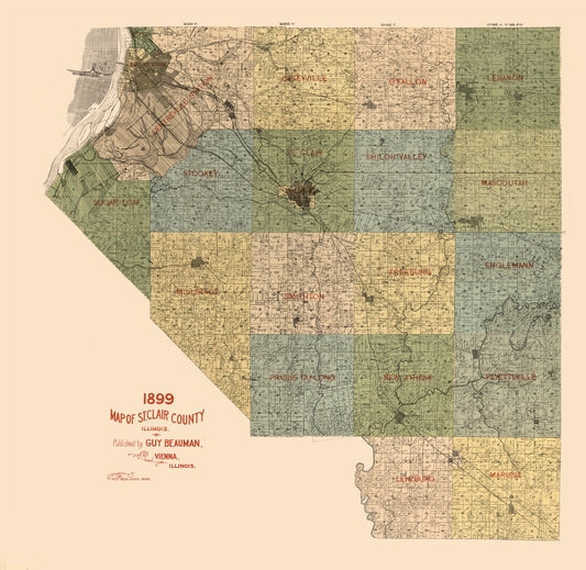 Historic County Map - St Clair County Illinois - Beauman 1899 - 23.61 x 23 - Vintage Wall Art