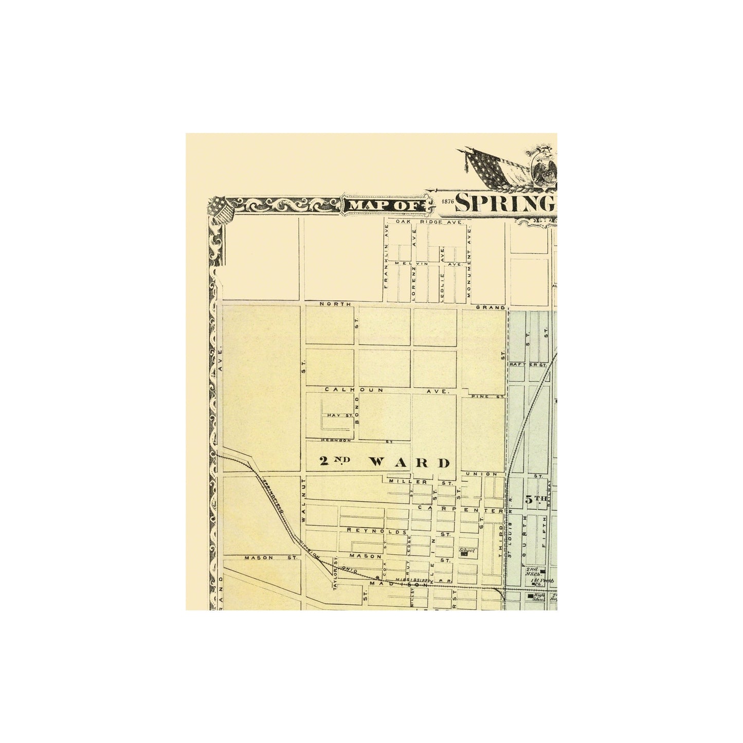 Historic City Map - Springfield Illinois - Warner 1876 - 23 x 29.56 ...