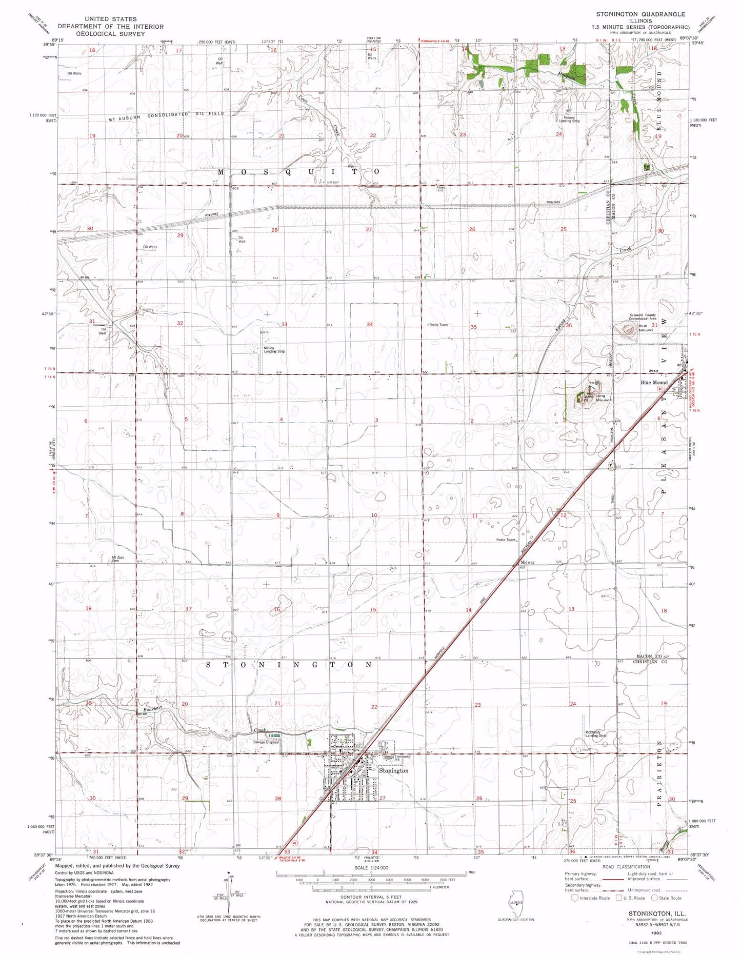 Topographical Map - Stonington Illinois Quad - USGS 1982 - 23 x 29.64 - Vintage Wall Art