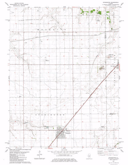 Topographical Map - Stonington Illinois Quad - USGS 1982 - 23 x 29.64 - Vintage Wall Art