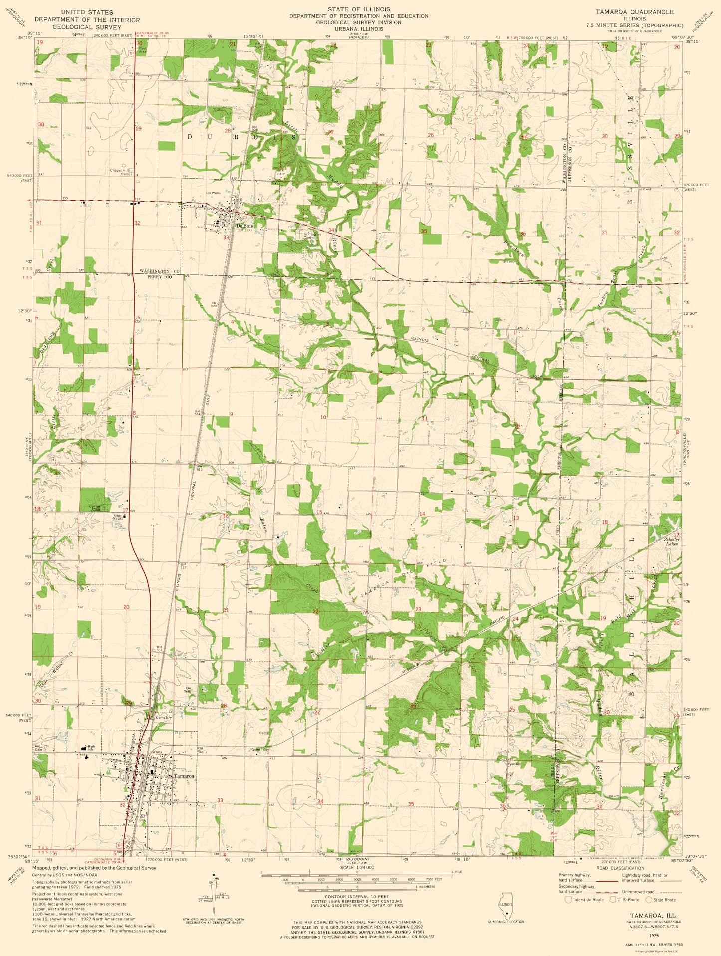 Topographical Map - Tamaroa Illinois Quad - USGS 1975 - 23 x 30.48 - Vintage Wall Art