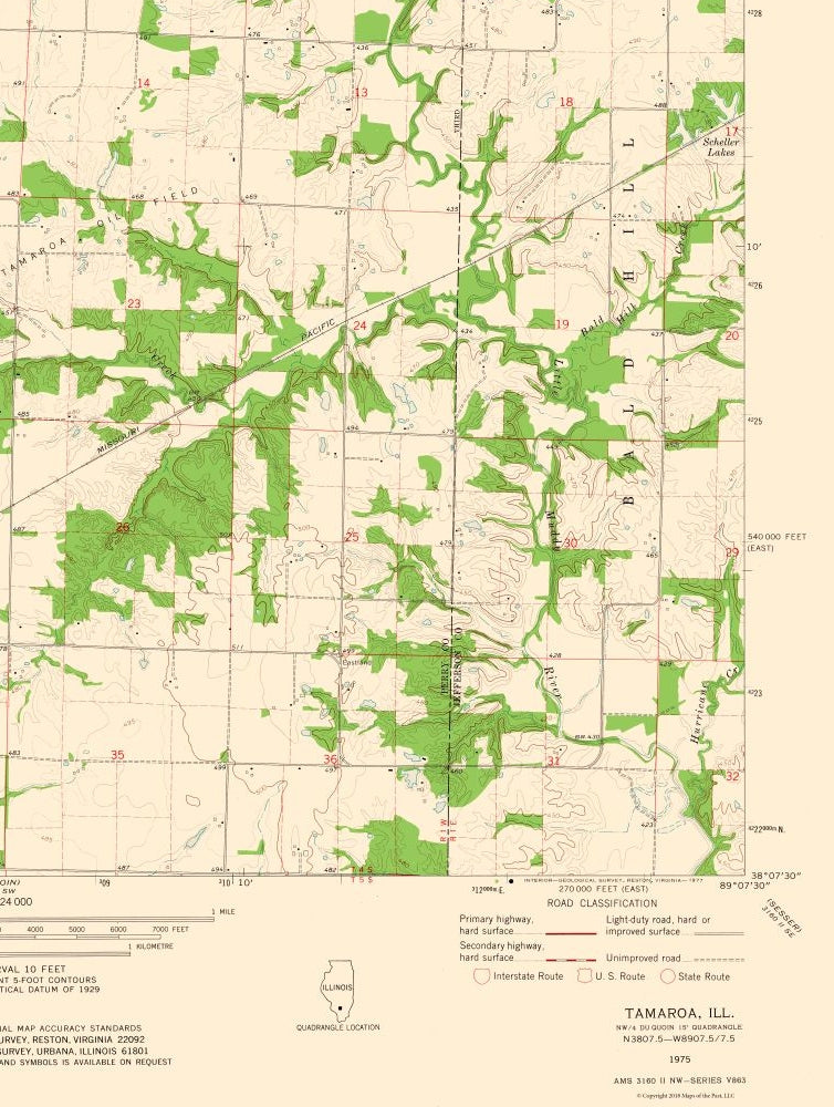 Topographical Map - Tamaroa Illinois Quad - USGS 1975 - 23 x 30.48 - Vintage Wall Art