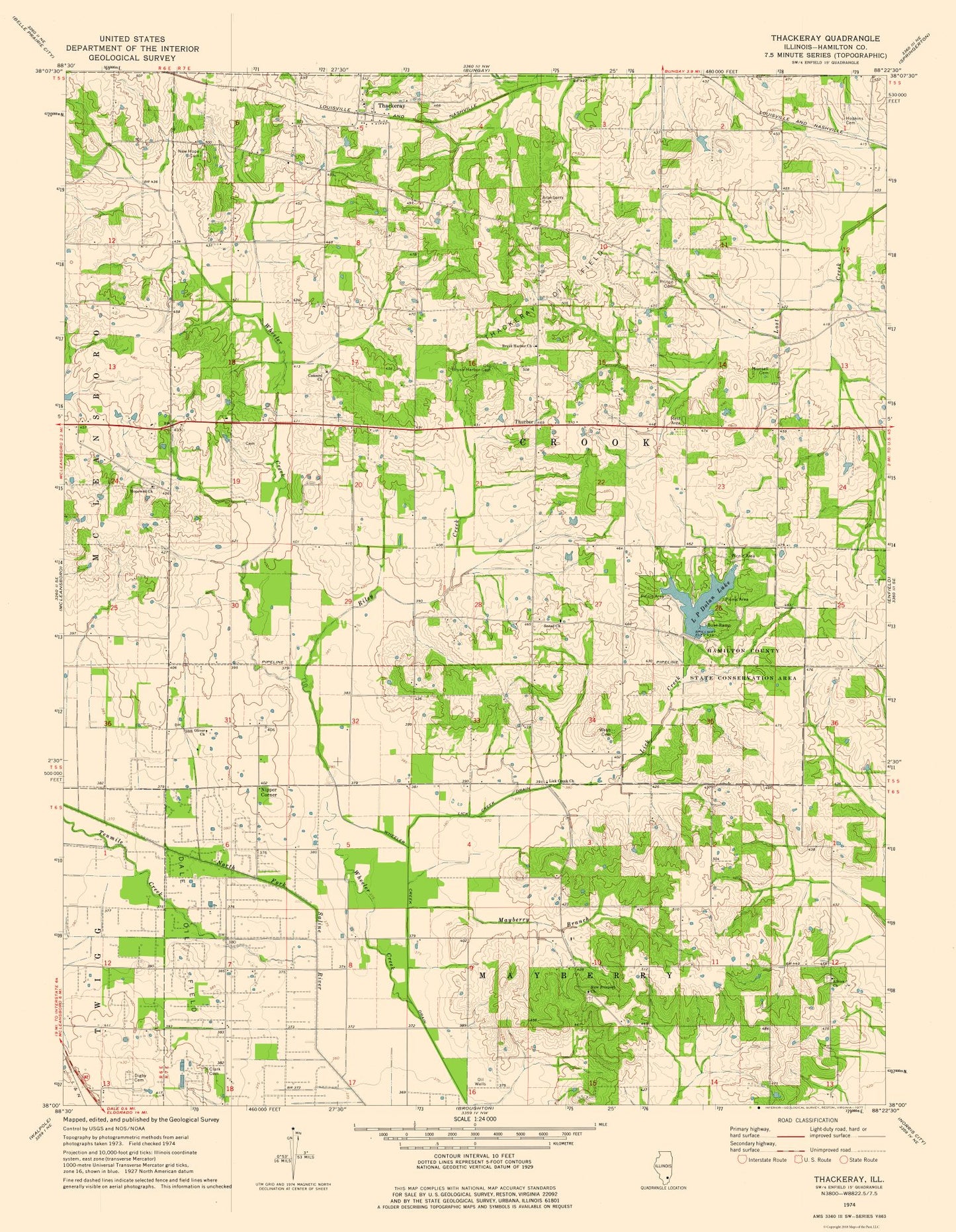 Topographical Map - Thackeray Illinois Quad - USGS 1974 - 23 x 29.64 - Vintage Wall Art