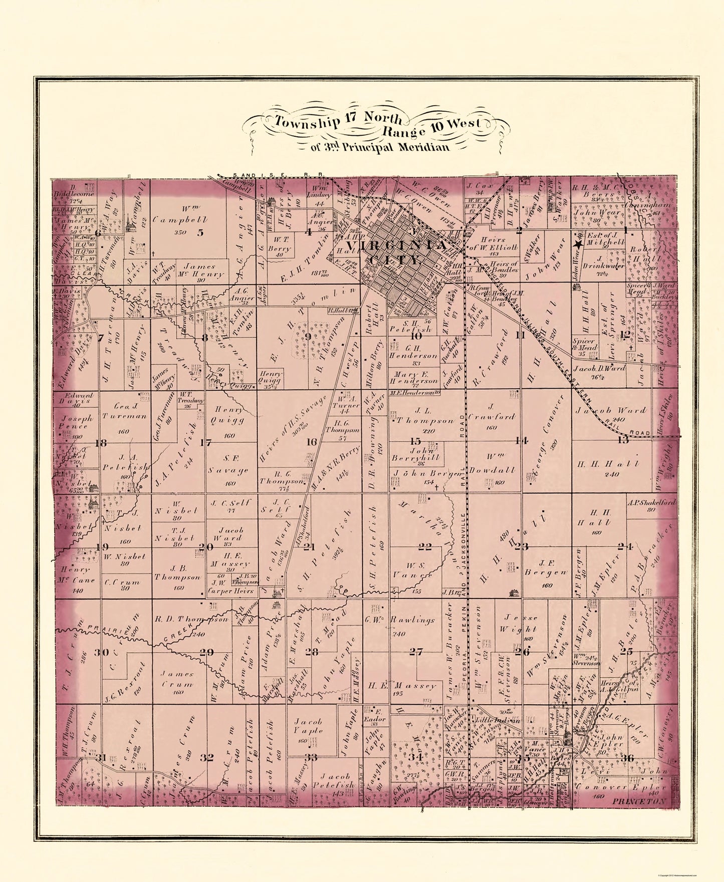 Historic City Map - Virginia Illinois  - Brink 1874 - 23 x 28.03 - Vintage Wall Art