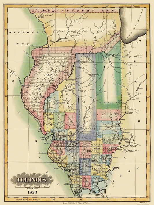 Historic State Map - Illinois - Lucas 1823 - 23 x 30.5 - Vintage Wall Art