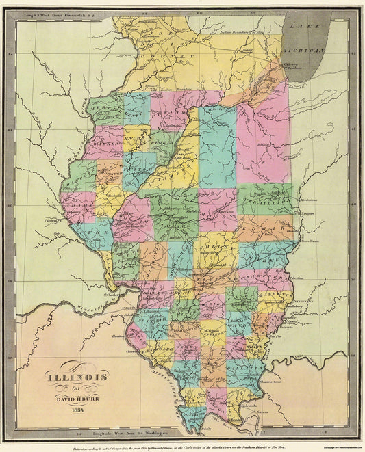 Historic State Map - Illinois - Burr 1834 - 23 x 28.5 - Vintage Wall Art