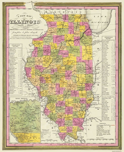 Historic State Map - Illinois - Mitchell 1846 - 23 x 28.25 - Vintage Wall Art