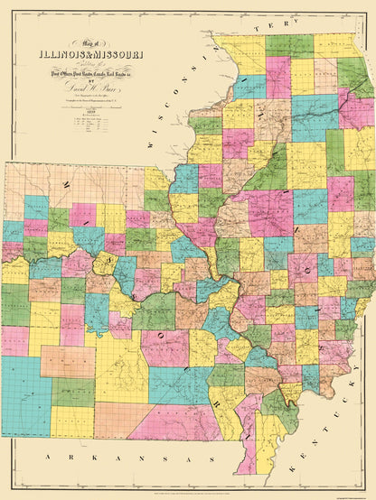 Historic State Map - Illinois Missouri - Burr 1839 - 23 x 30.63 - Vintage Wall Art