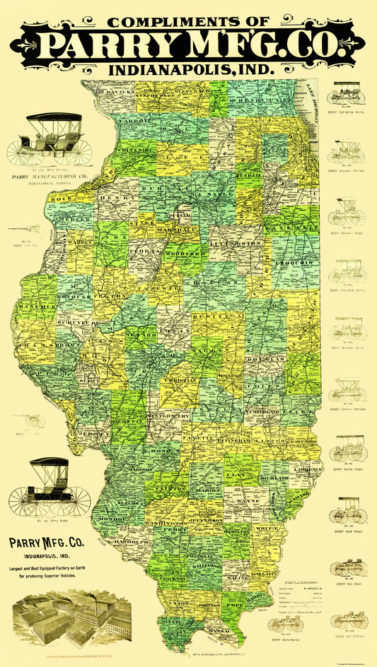 Historic State Map - Illinois - Burford 1880 - 23 x 40.73 - Vintage Wall Art