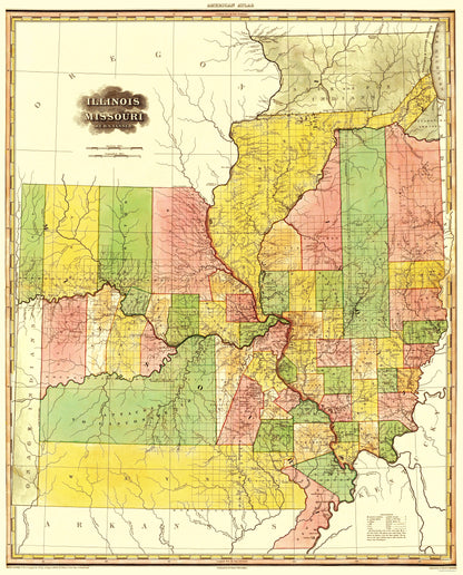 Historic State Map - Illinois Missouri - Tanner 1823 - 23 x 28.51 - Vintage Wall Art