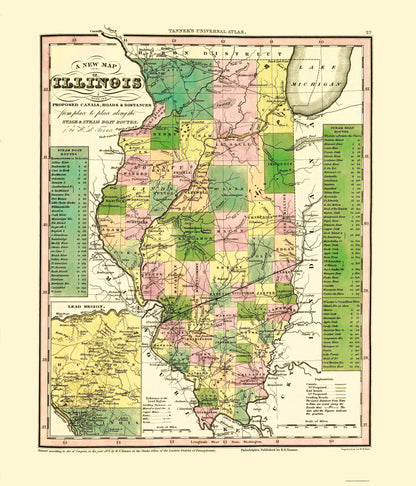 Historic Nautical Map - Stage Steam Boat Routes - Tanner 1836 - 23 x 26.89 - Vintage Wall Art