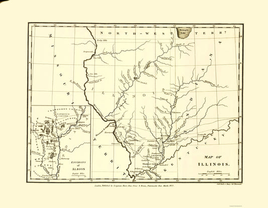 Historic City Map - Albion Environs Illinois - Longman 1822 - 23 x 29.51 - Vintage Wall Art