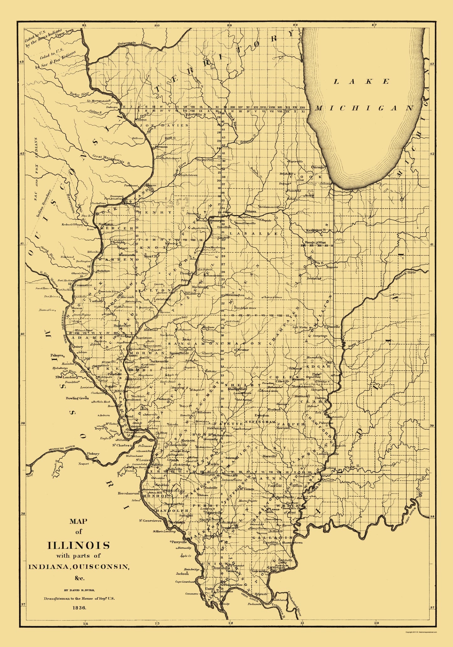 Historic State Map - Illinois - Burr 1836 - 23 x 32.84 - Vintage Wall Art