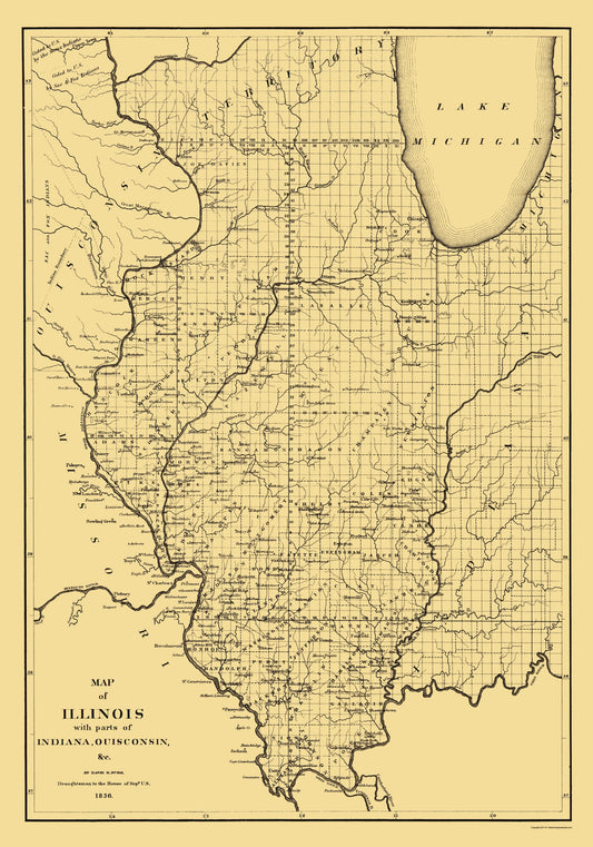 Historic State Map - Illinois - Burr 1836 - 23 x 32.84 - Vintage Wall Art