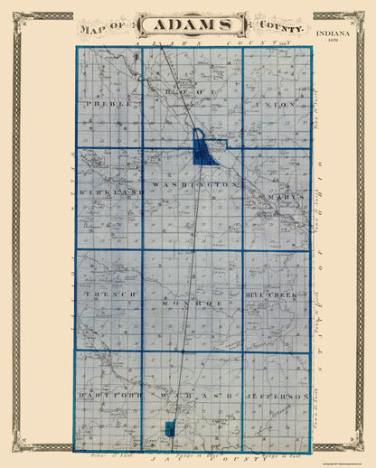 Historic County Map - Adams County Indiana - Andreas 1876 - 23 x 28.63 - Vintage Wall Art