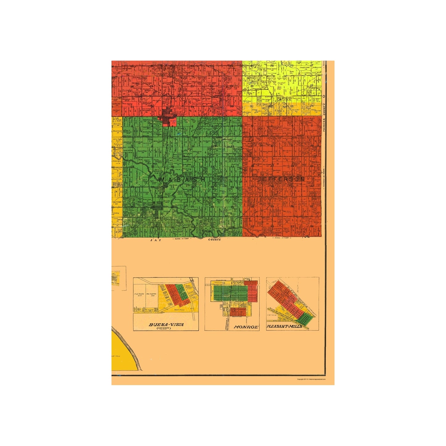 Historic County Map - Adams County Indiana - Boegley 1908 - 23 x 33.46 ...